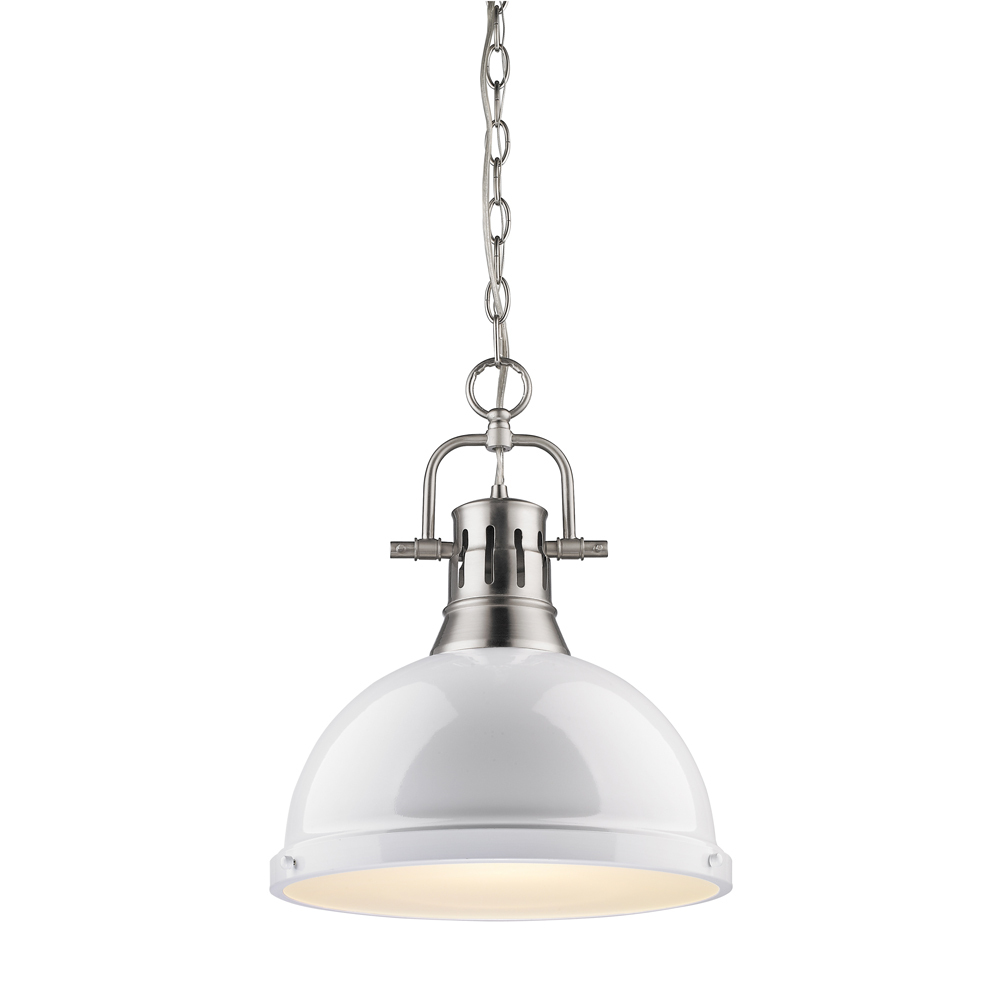 Duncan 1 Light Pendant with Chain in Pewter with a White Shade
