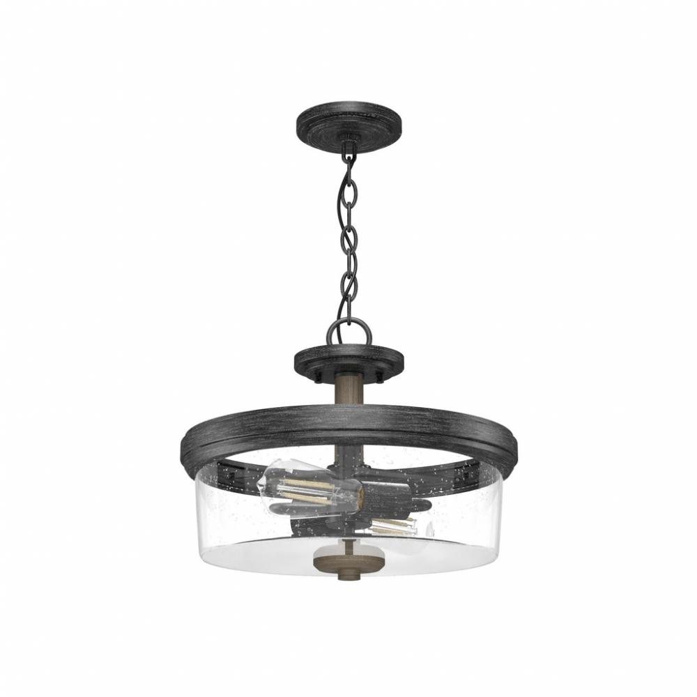 Hunter River Mill Rustic Iron and French Oak with Seeded Glass 2 Light Flush Mount Ceiling Light Fix