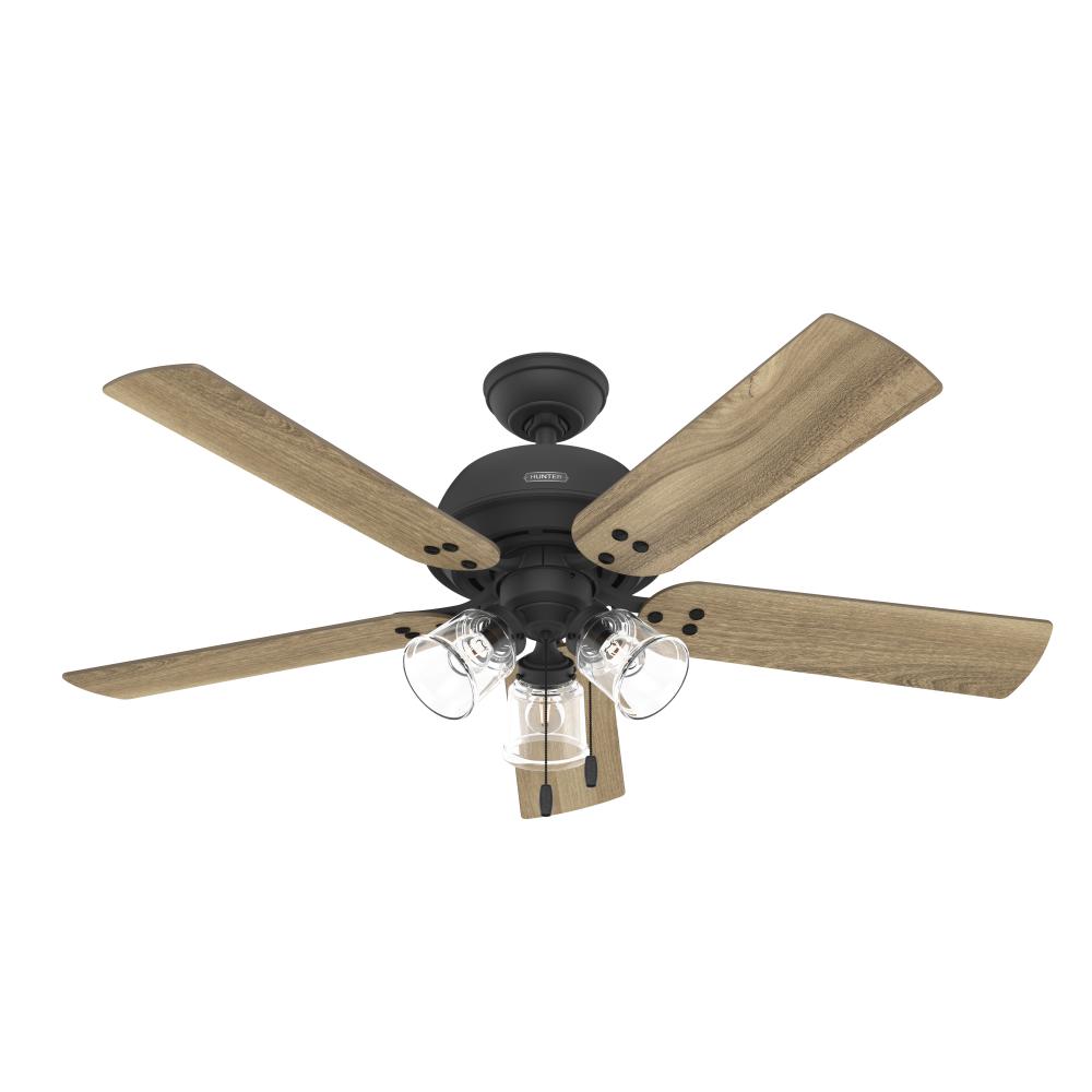 Hunter 52 inch Shady Grove Matte Black Ceiling Fan with LED Light Kit and Pull Chain