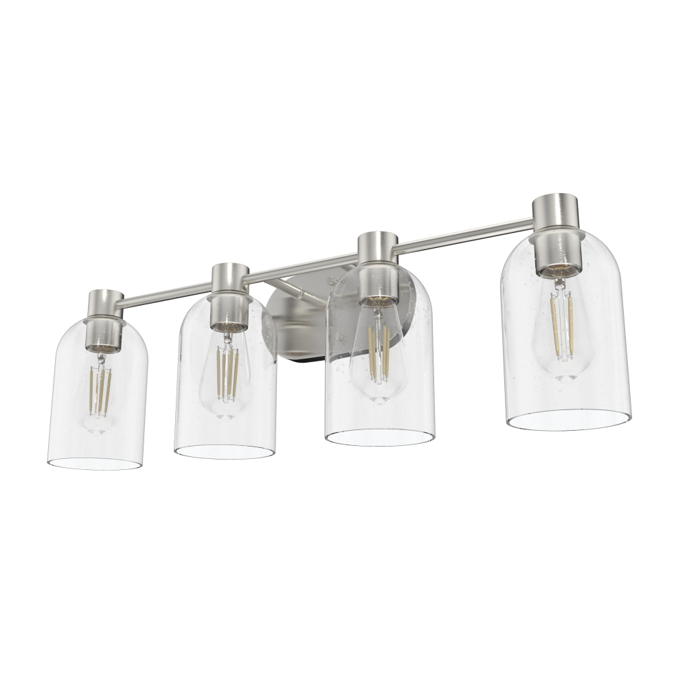 Hunter Lochemeade Brushed Nickel with Seeded Glass 4 Light Bathroom Vanity Wall Light Fixture