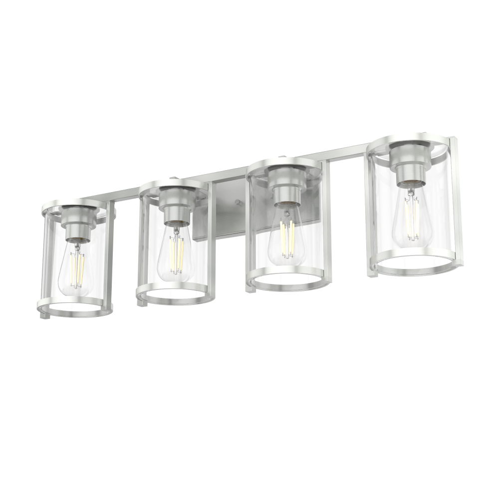 Hunter Astwood Brushed Nickel with Clear Glass 4 Light Bathroom Vanity Wall Light Fixture