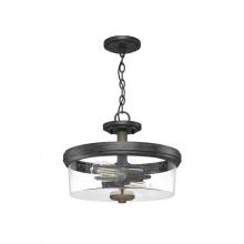 Hunter 19486 - Hunter River Mill Rustic Iron and French Oak with Seeded Glass 2 Light Flush Mount Ceiling Light Fix