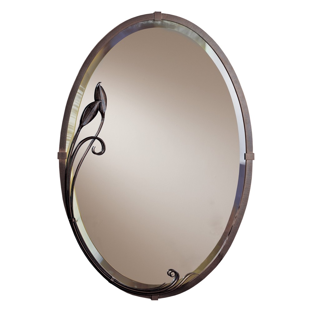 Beveled Oval Mirror with Leaf