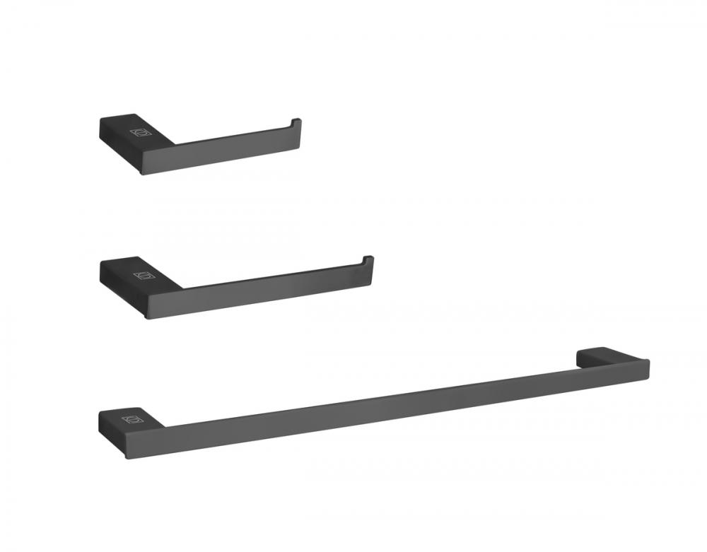 Bathroom hardware set 24"x2.9"+7"x2.9"+9.6"x2.9" matte black