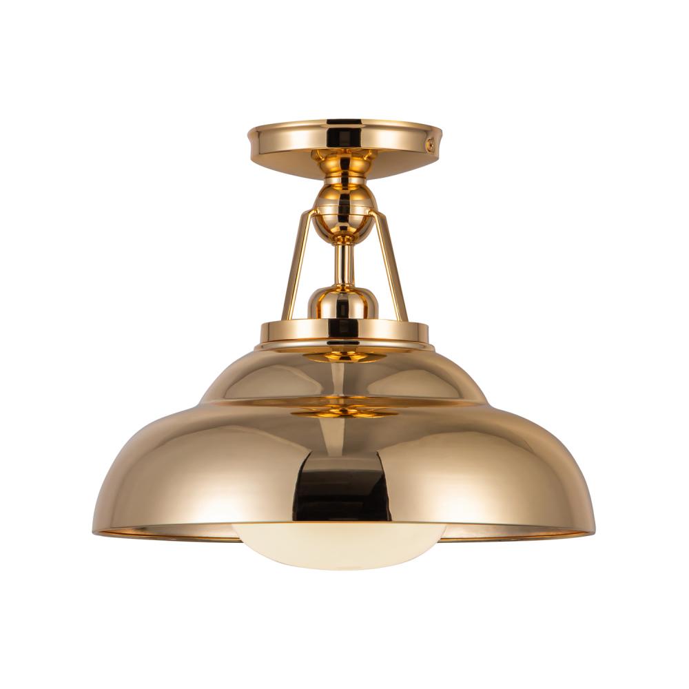 Palmetto 12-in Polished Brass/Glossy Opal 1 Light Semi Flush Mount