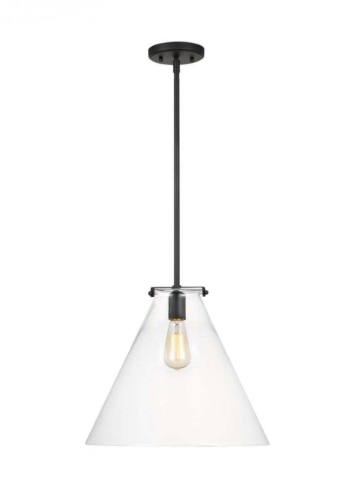 Kate transitional 1-light indoor dimmable cone ceiling hanging single pendant light in midnight blac