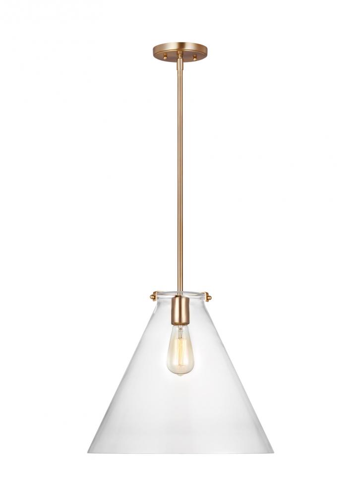Kate transitional 1-light indoor dimmable cone ceiling hanging single pendant light in satin brass g