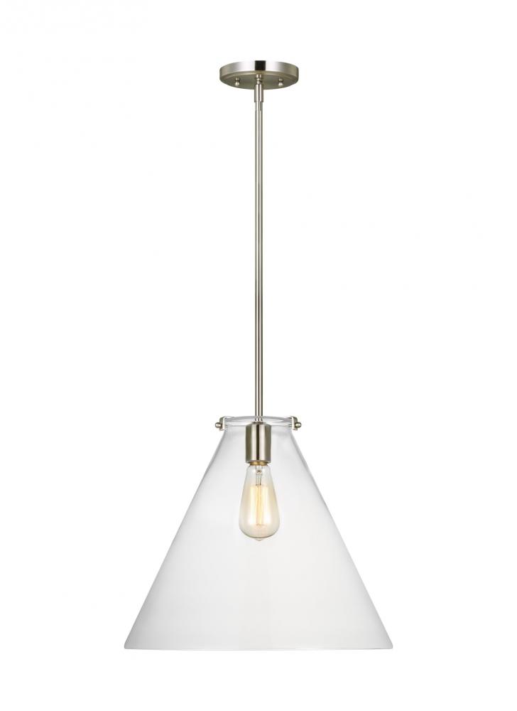 Kate transitional 1-light indoor dimmable cone ceiling hanging single pendant light in brushed nicke