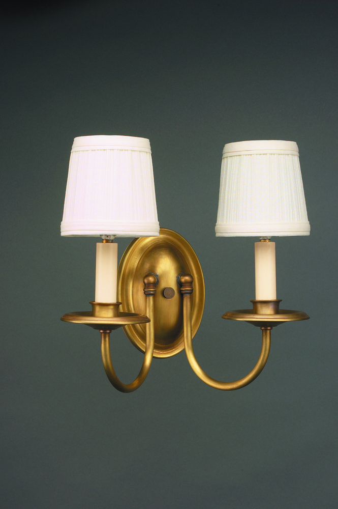 Wall Sconce 2 J-Arms Dark Brass 2 Candelabra Socket Eggshell Shade