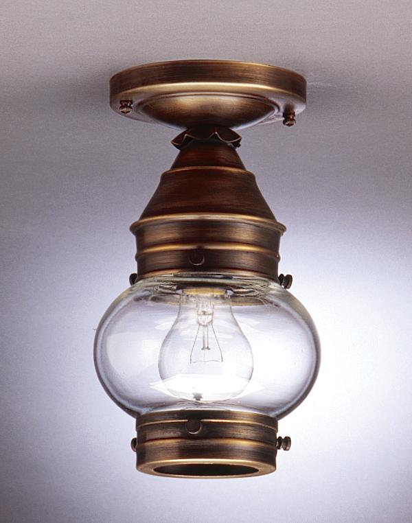 Onion Flush No Cage Antique Brass Medium Base Socket Optic Glass