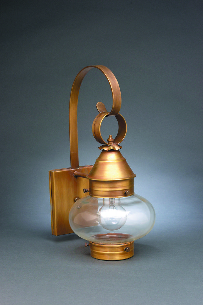 Onion Wall No Cage Antique Brass Medium Base Socket Clear Seedy Glass