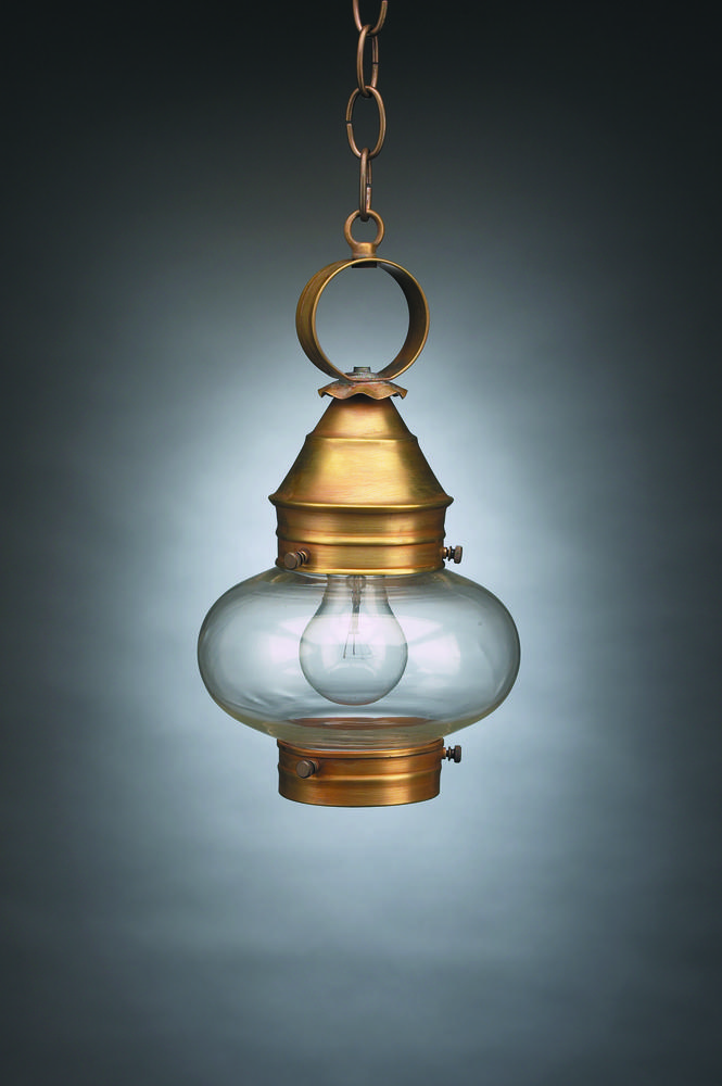 Onion Hanging No Cage Antique Brass Medium Base Socket Clear Seedy Glass