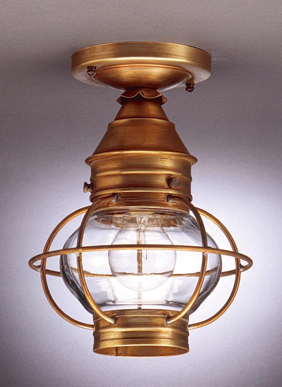 Caged Onion Flush Antique Brass Medium Base Socket Optic Glass