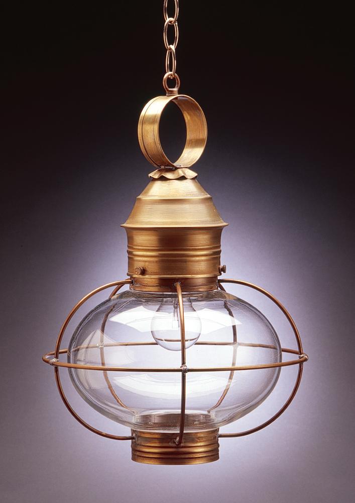 Caged Onion Hanging Antique Brass Medium Base Socket Clear Seedy Glass