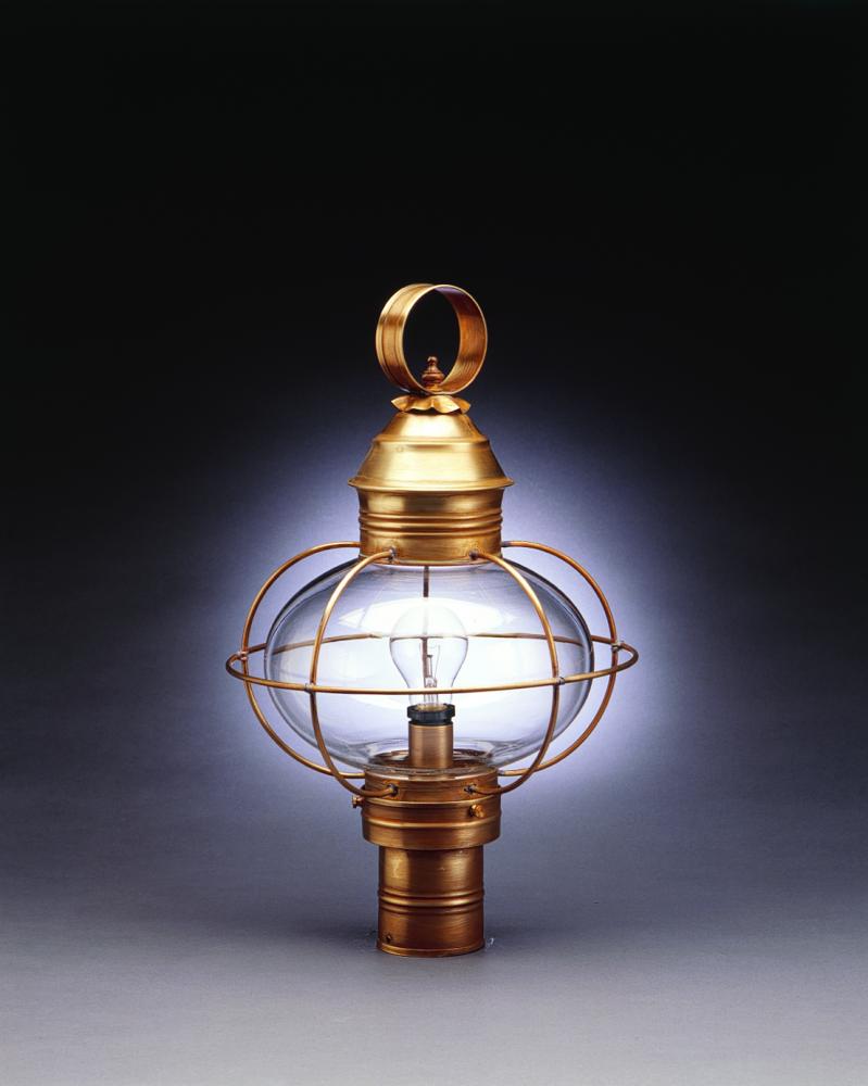 Caged Onion Post Antique Brass 3 Candelabra Sockets Clear Seedy Glass