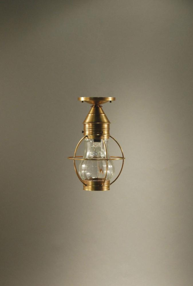 Caged Pear Flush Antique Copper Medium Base Socket Clear Seedy Glass