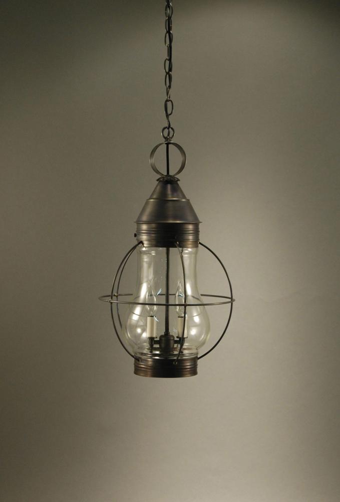 Caged Pear Hanging Antique Brass 2 Candelabra Sockets Optic Glass