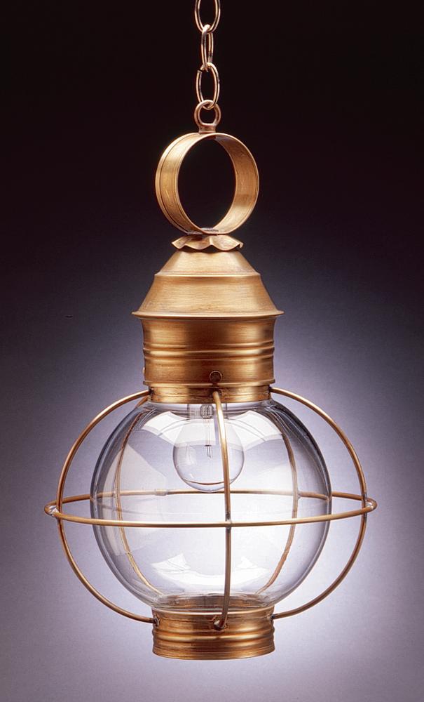 Caged Round Hanging Antique Copper Medium Base Socket Clear Glass