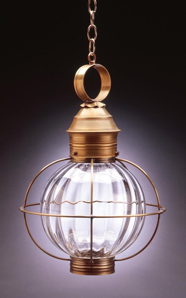 Caged Round Hanging Antique Brass Medium Base Socket Clear Seedy Glass