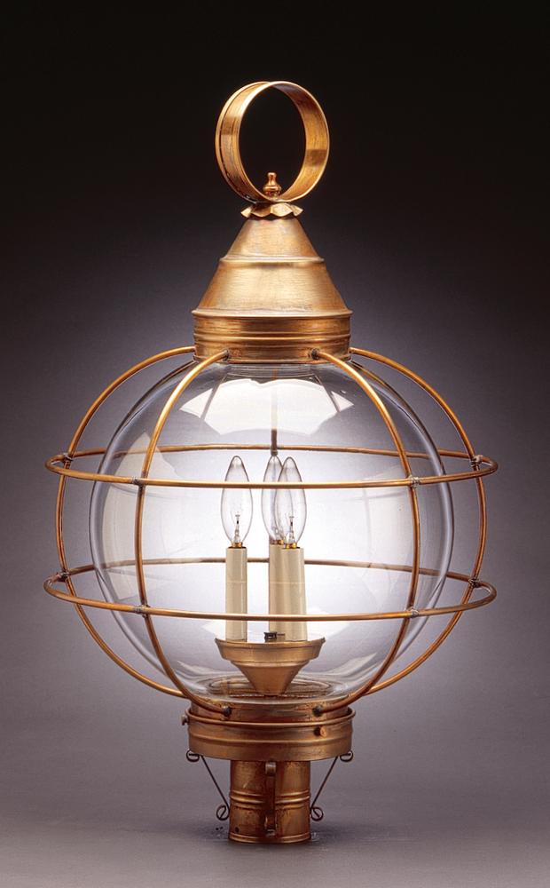 Caged Round Post Antique Brass 3 Candelabra Sockets Optic Glass