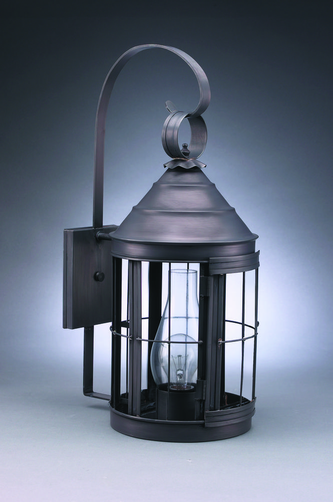 Cone Top Wall With Top Scroll Antique Brass Medium Base Socket With Chimney Clear Glass