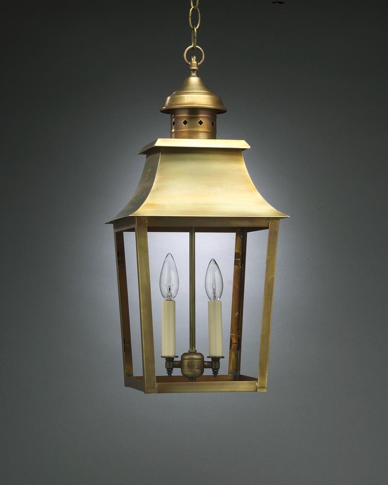 Pagoda Hanging Antique Copper 2 Candelabra Sockets Clear Glass