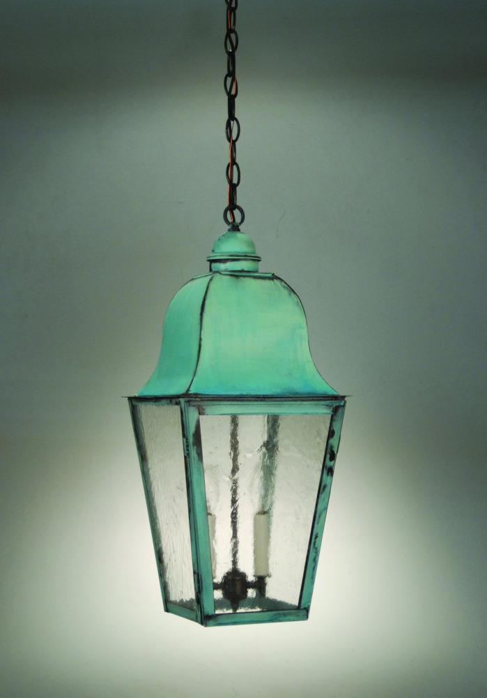 Hanging Fixture  Antique Brass Finish  2 Candelabra Sockets  Clear Seedy Glass