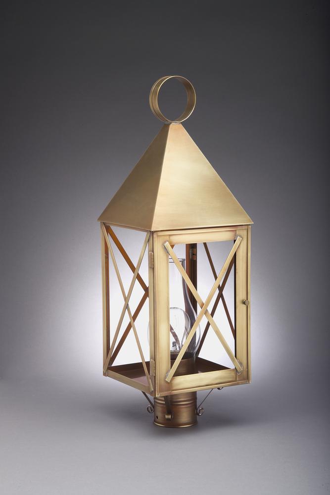 Pyramid Top X-Bars Post Antique Brass Medium Base Socket With Chimney Clear Seedy Glass