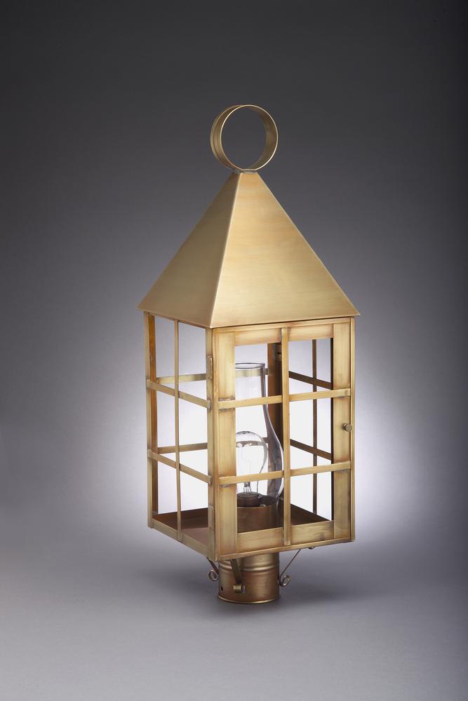 Pyramid Top H-Bars Post Antique Brass Medium Base Socket With Chimney Clear Seedy Glass