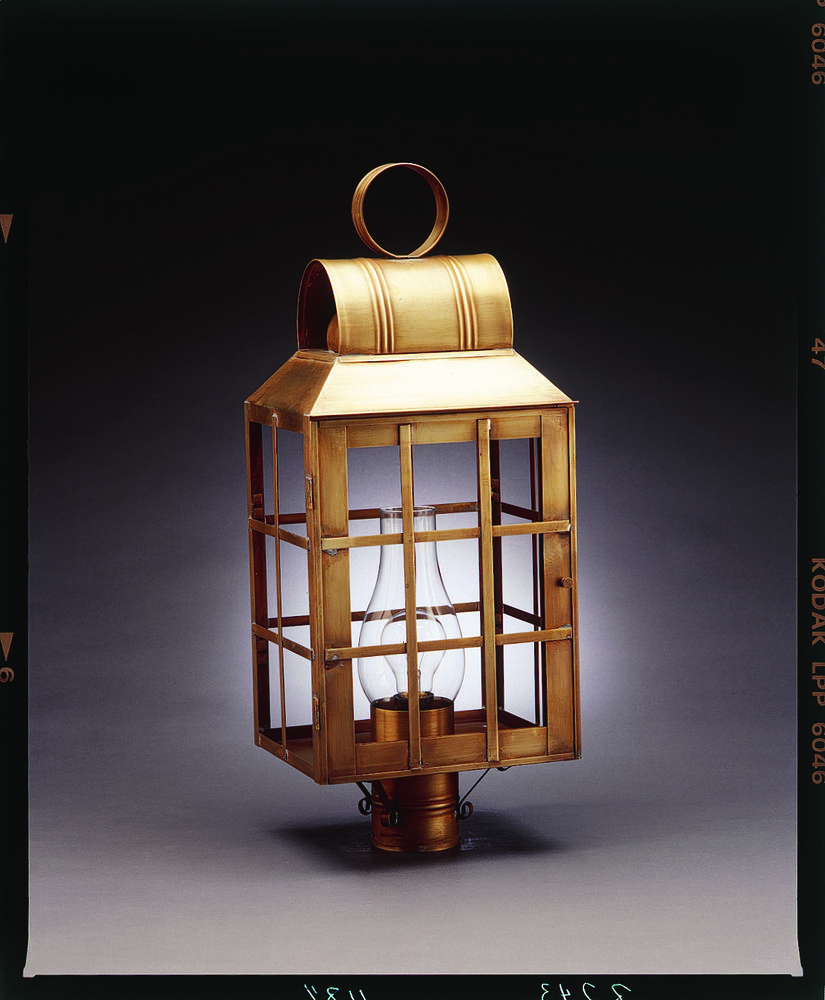Culvert Top H-Bars Post Antique Brass Medium Base Socket With Chimney Clear Seedy Glass