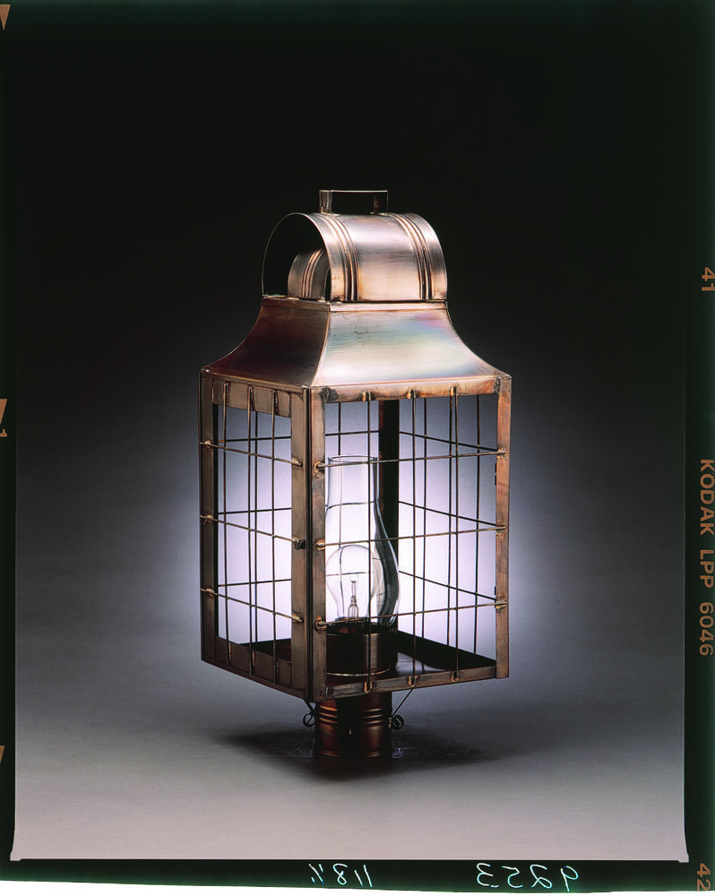 Culvert Top H-Rod Post Antique Copper Medium Base Socket With Chimney Clear Glass
