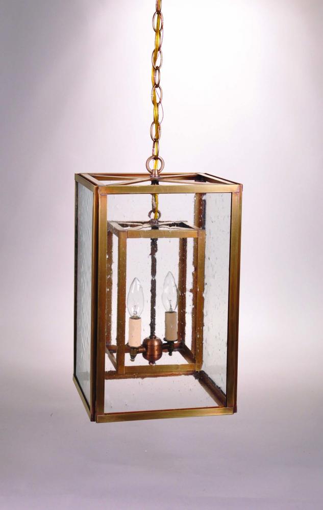 Square Hanging Inside Square Dark Brass 2 Candelabra Sockets Clear Glass