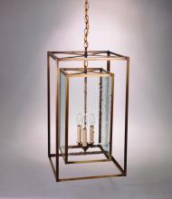 Northeast Lantern SS1424-AC-LT3-CLR - Square Hanging Inside Square Antique Copper 3 Candelabra Sockets Clear Glass